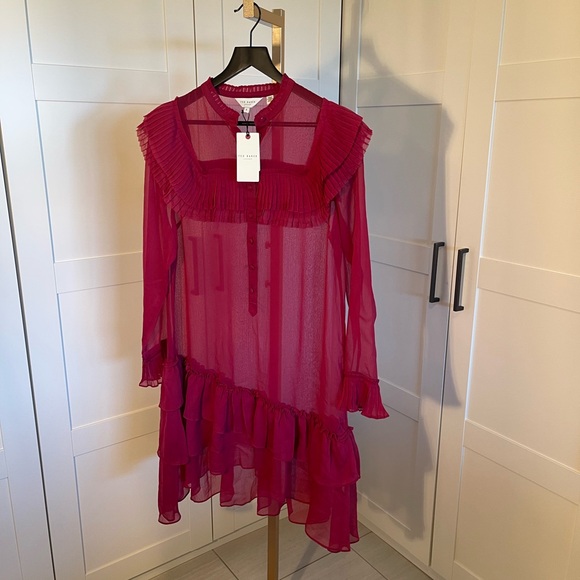 Ted Baker Size 3 Asymmetrical Tiered Long Sleeve Dress, Ruffle, Button dress. - Picture 4 of 6